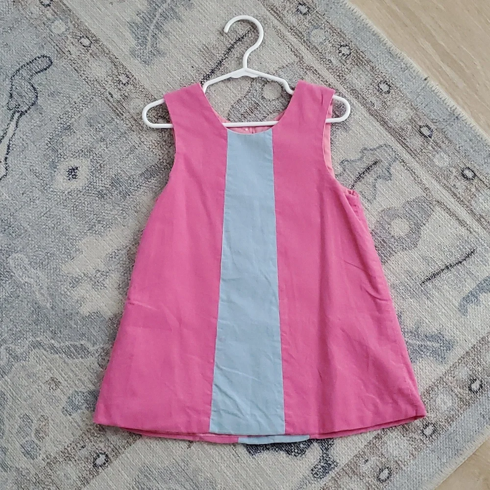 The Beaufort Bonnet Company Girls Pink And Blue Corduroy Jumper Dress Sz3T